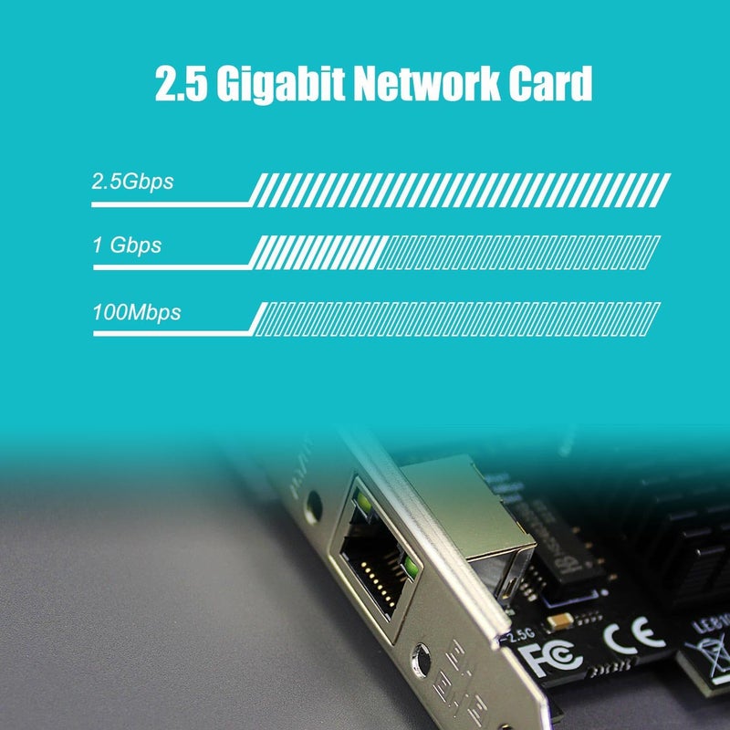 GLOTRENDS بطاقة شبكة PCIe 2.5Gb لجهاز الكمبيوتر المكتبي، منفذ LAN جيجابت إيثرنت RJ45، واجهة PCIE X1، حامل عادي ومنخفض الملف - Image 2